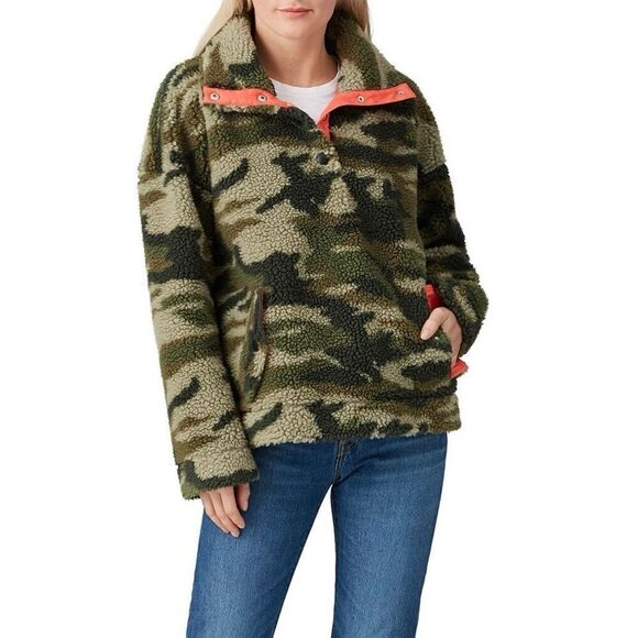 J. Crew Vintage Fleece Camo Printed Sherpa Jacket size XS Pullover - Picture 1 of 12